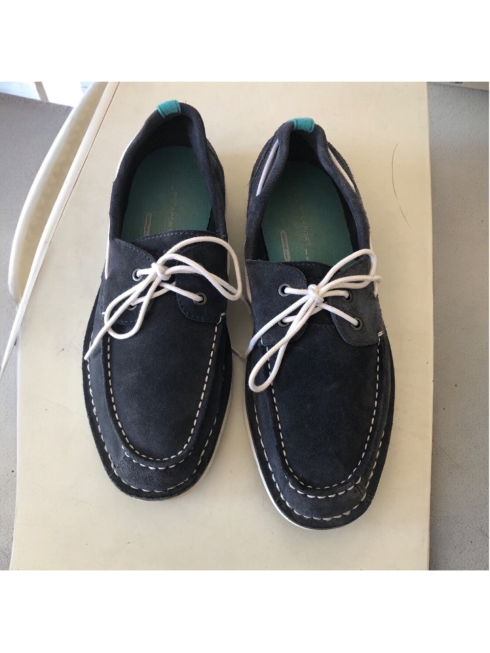 Mens Size 9.5 Rockport Bennet Lane Blue Suede Boat Deck Shoes Preppy Nautical